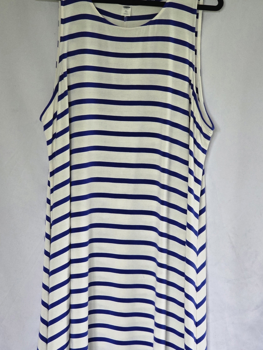 Sleeveless tank dress with a horizontal striped motif.